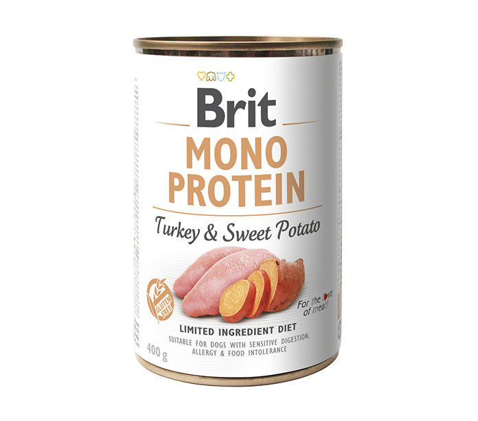 LATA BRIT MONO PROTEINA PAVO Y PAPA DULCE 400GR