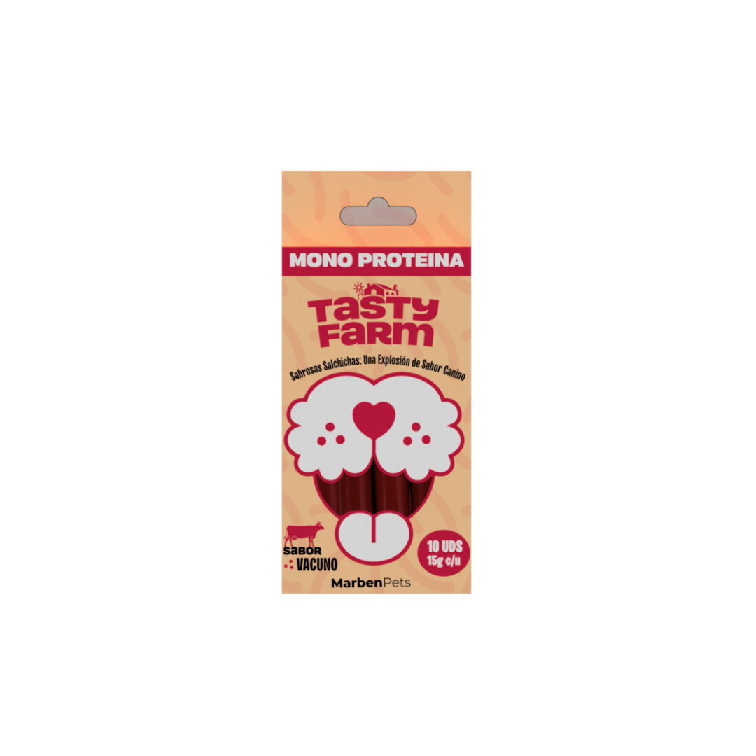 TASTY FARM SALCHICHA DE VACUNO MONOPROTEICA 15GR (10 UN)