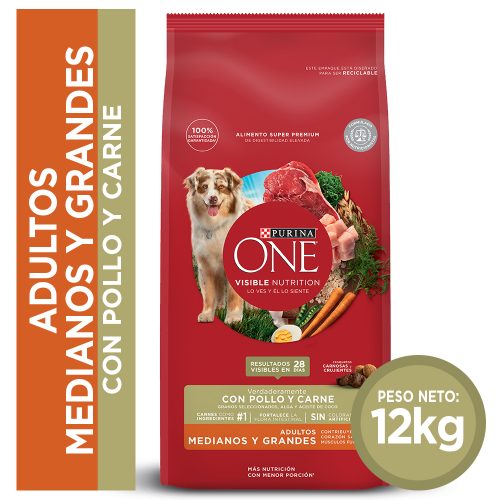 PURINA ONE ADULTO RAZAS MEDIANAS Y GRANDES CARNE 12KG