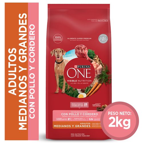 PURINA ONE ADULTO RAZAS MEDIANAS Y GRANDES CORDERO 2KG