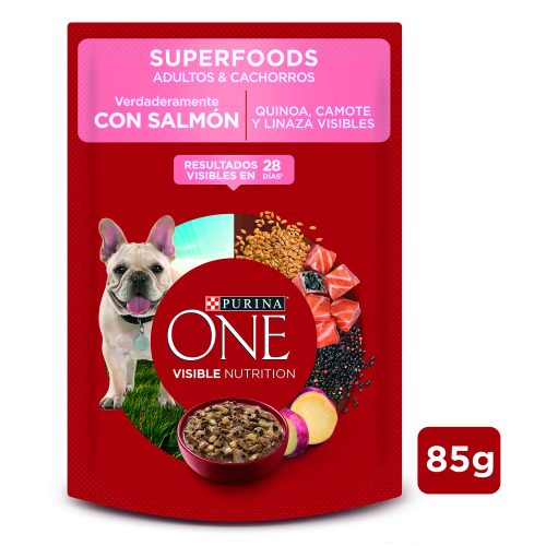 PURINA ONE SOBRE PERRO ADULTO Y CACHORRO SAMON SUPERFOODS 85GR